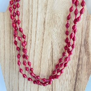 Bead for Life red paper bead and glass seed bead signed necklace made in Uganda